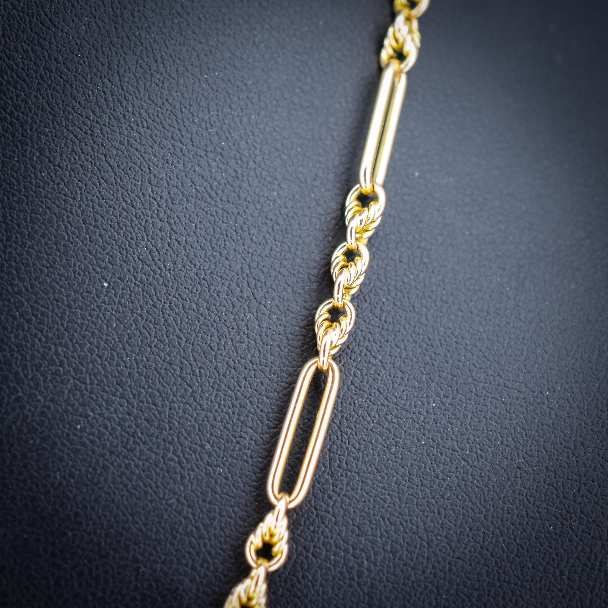 Antique 15ct Yellow Gold Trombone and Love Knot Chain Necklace with Bolt Ring | 20.5"