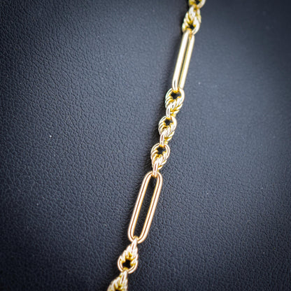 Antique 15ct Yellow Gold Trombone and Love Knot Chain Necklace with Bolt Ring | 20.5"