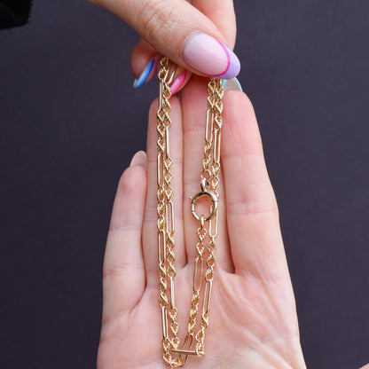 Antique 15ct Yellow Gold Trombone and Love Knot Chain Necklace with Bolt Ring | 20.5"