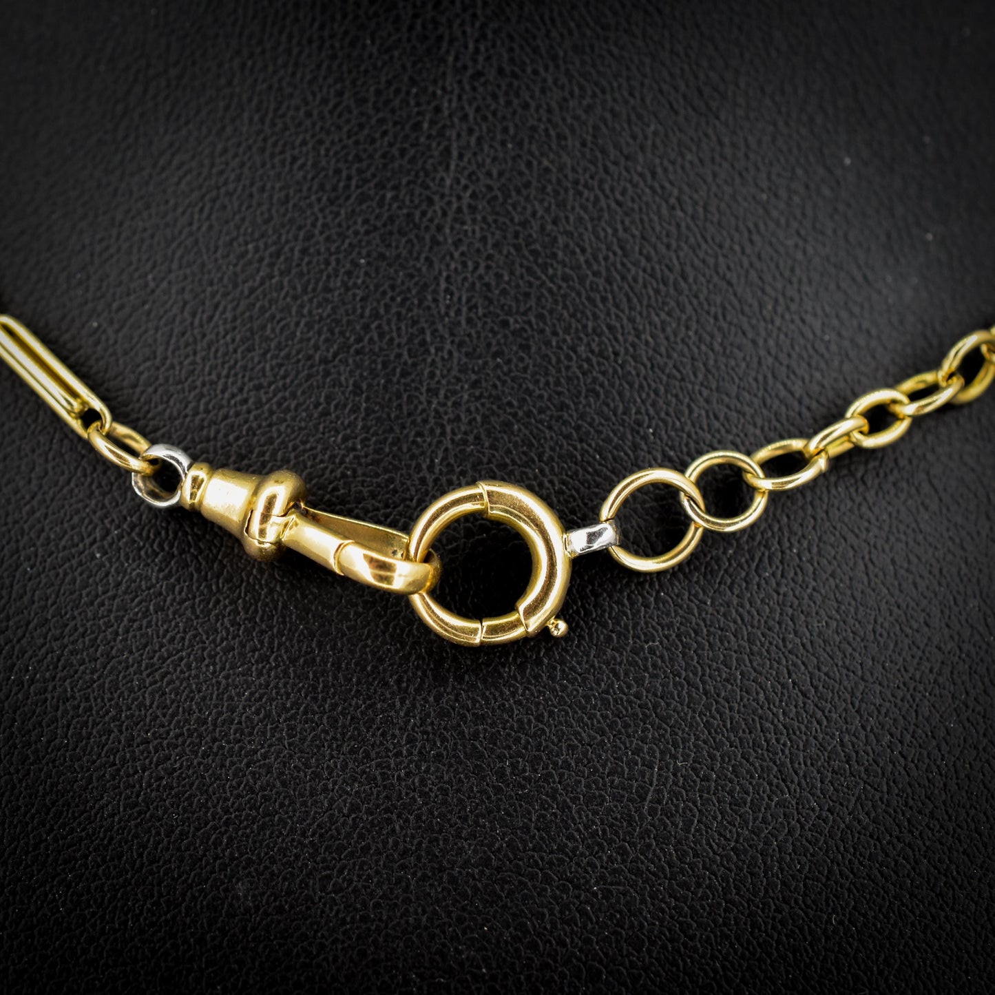 Antique 18ct Gold and Platinum Chain Necklace with Dog Clip and Bolt Ring | 15"