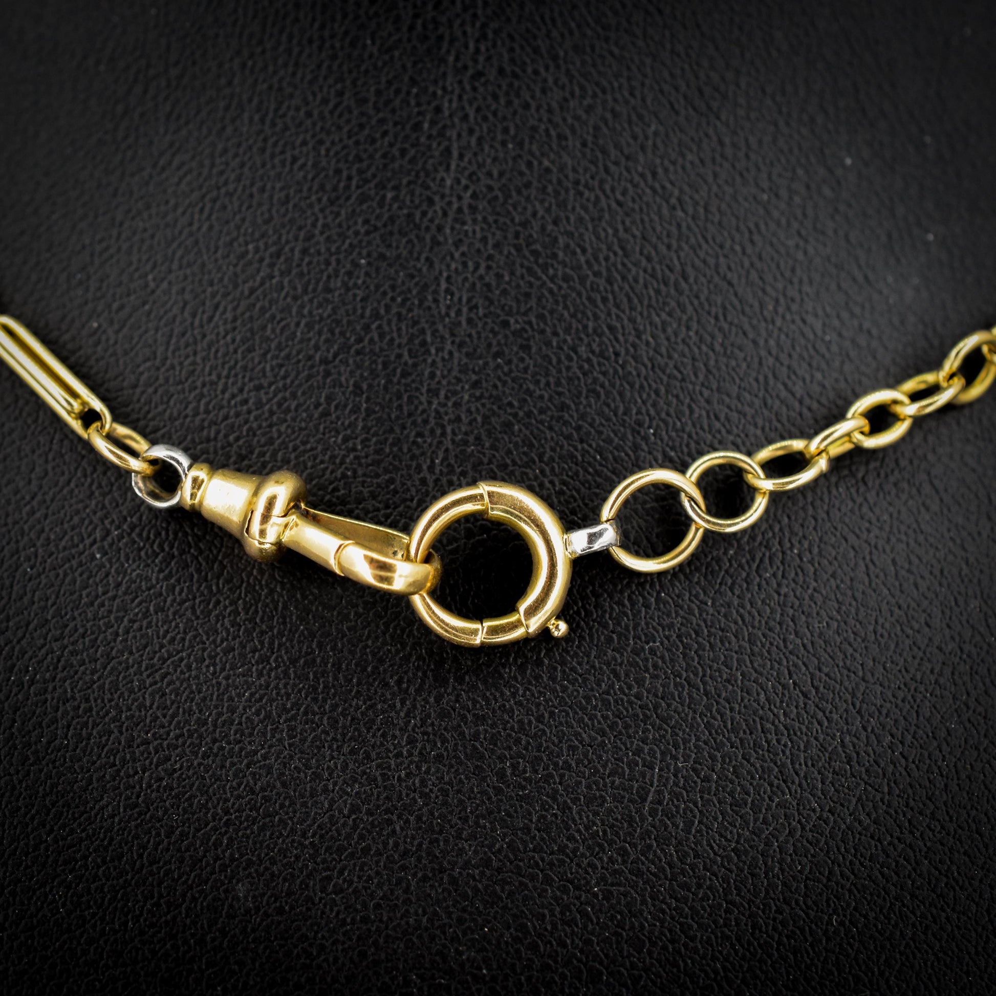 Antique 18ct Gold and Platinum Chain Necklace with Dog Clip and Bolt Ring | 15"