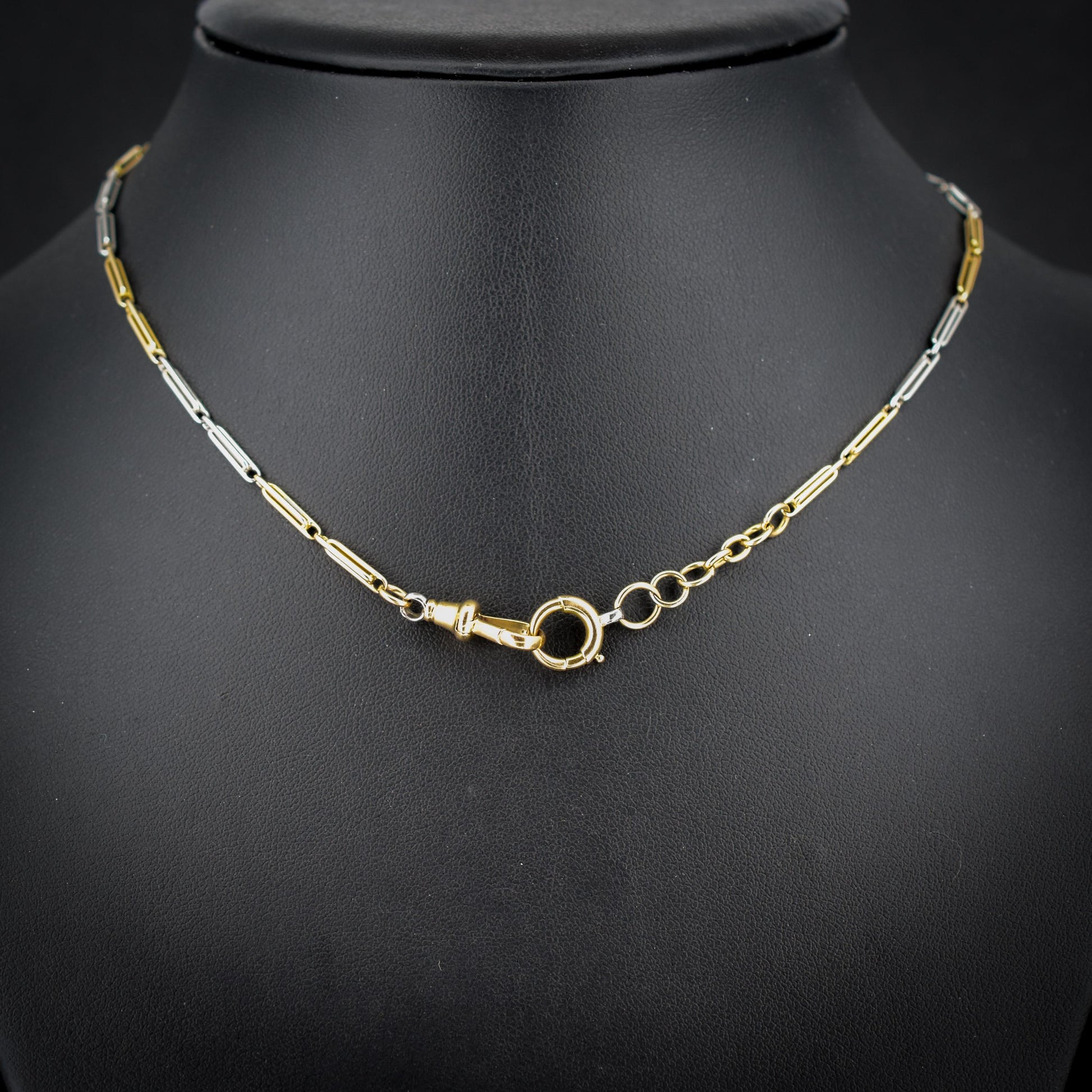 Antique 18ct Gold and Platinum Chain Necklace with Dog Clip and Bolt Ring | 15"
