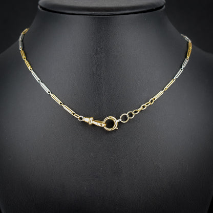 Antique 18ct Gold and Platinum Chain Necklace with Dog Clip and Bolt Ring | 15"