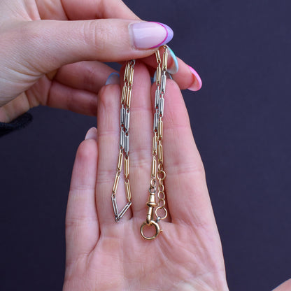 Antique 18ct Gold and Platinum Chain Necklace with Dog Clip and Bolt Ring | 15"