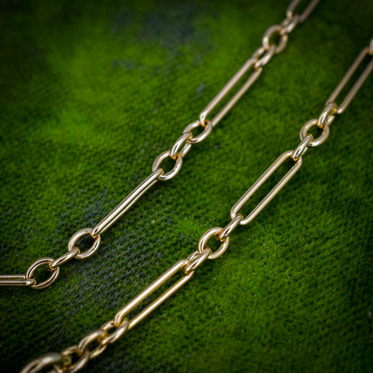 Antique 9ct Yellow Gold Paperlink Chain with Dog Clip | 21.25" Length