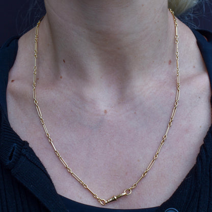 Antique 9ct Yellow Gold Paperlink Chain with Dog Clip | 21.25" Length