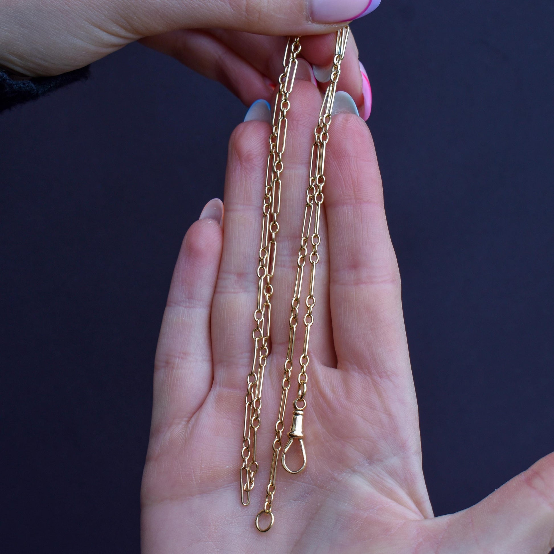 Antique 9ct Yellow Gold Paperlink Chain with Dog Clip | 21.25" Length