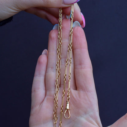 Antique 9ct Yellow Gold Paperlink Chain with Dog Clip | 21.25" Length