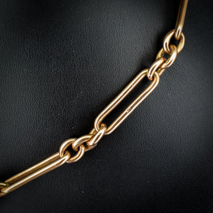 Antique 9ct Rose Gold Trombone Link Albert Chain with Dog Clips and T-Bar | 15.25" length
