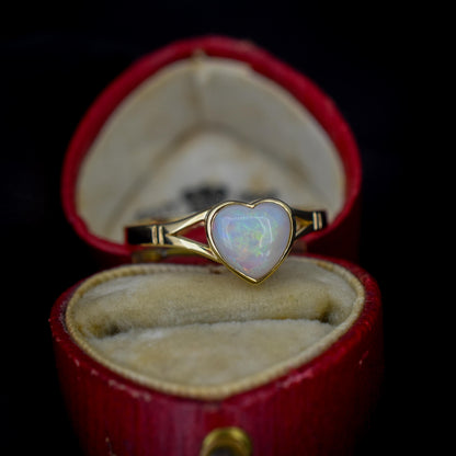 Natural Solid Heart Opal Yellow Gold Solitaire Ring