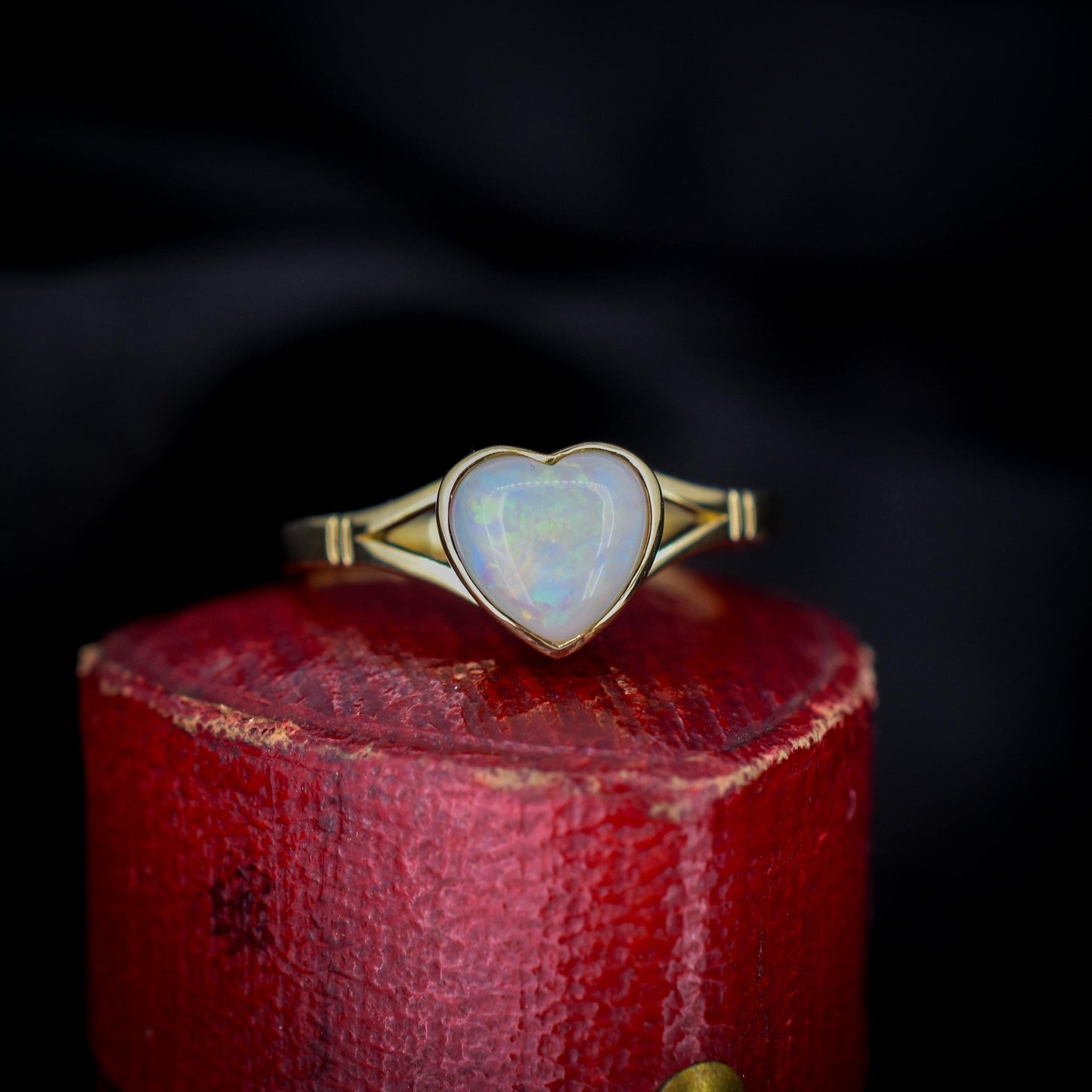 Natural Solid Heart Opal Yellow Gold Solitaire Ring