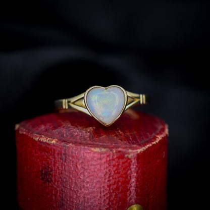Natural Solid Heart Opal Yellow Gold Solitaire Ring
