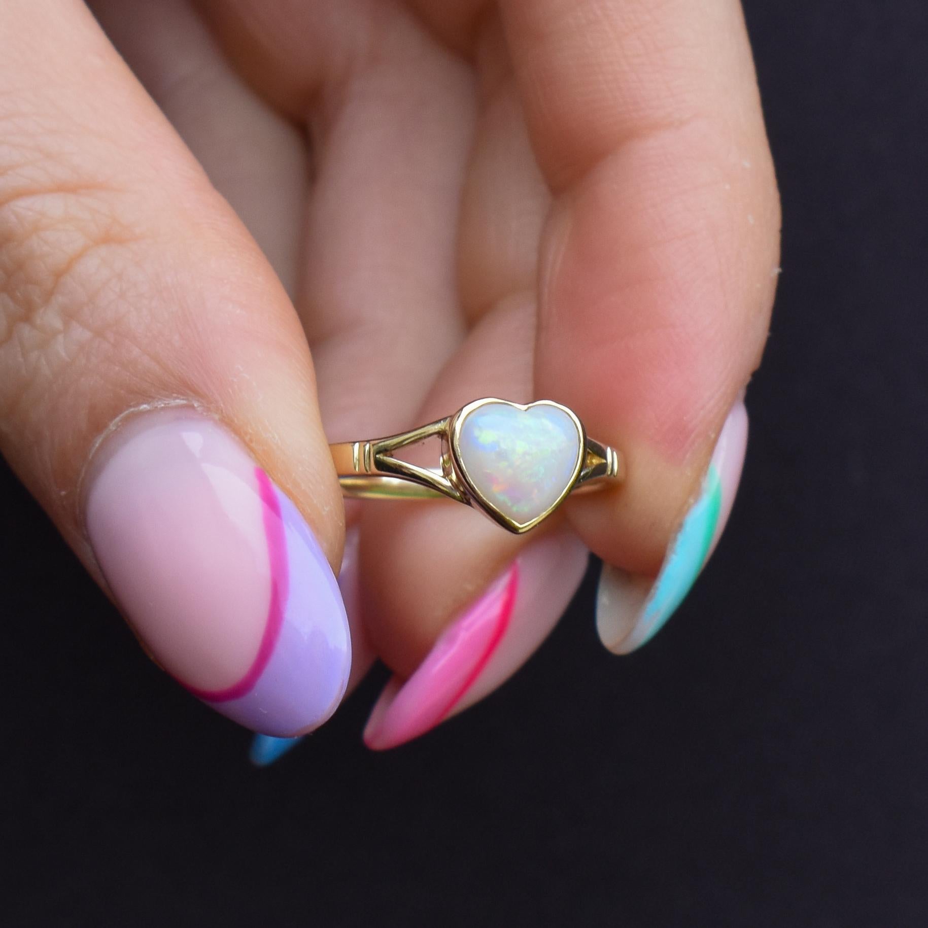 Natural Solid Heart Opal Yellow Gold Solitaire Ring