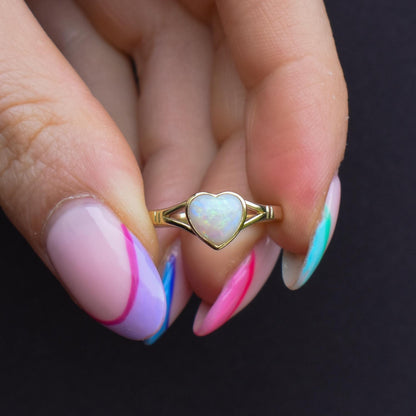 Natural Solid Heart Opal Yellow Gold Solitaire Ring