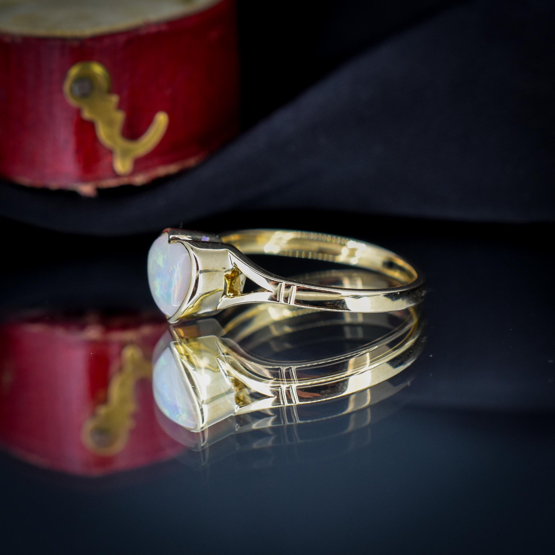Natural Solid Heart Opal Yellow Gold Solitaire Ring