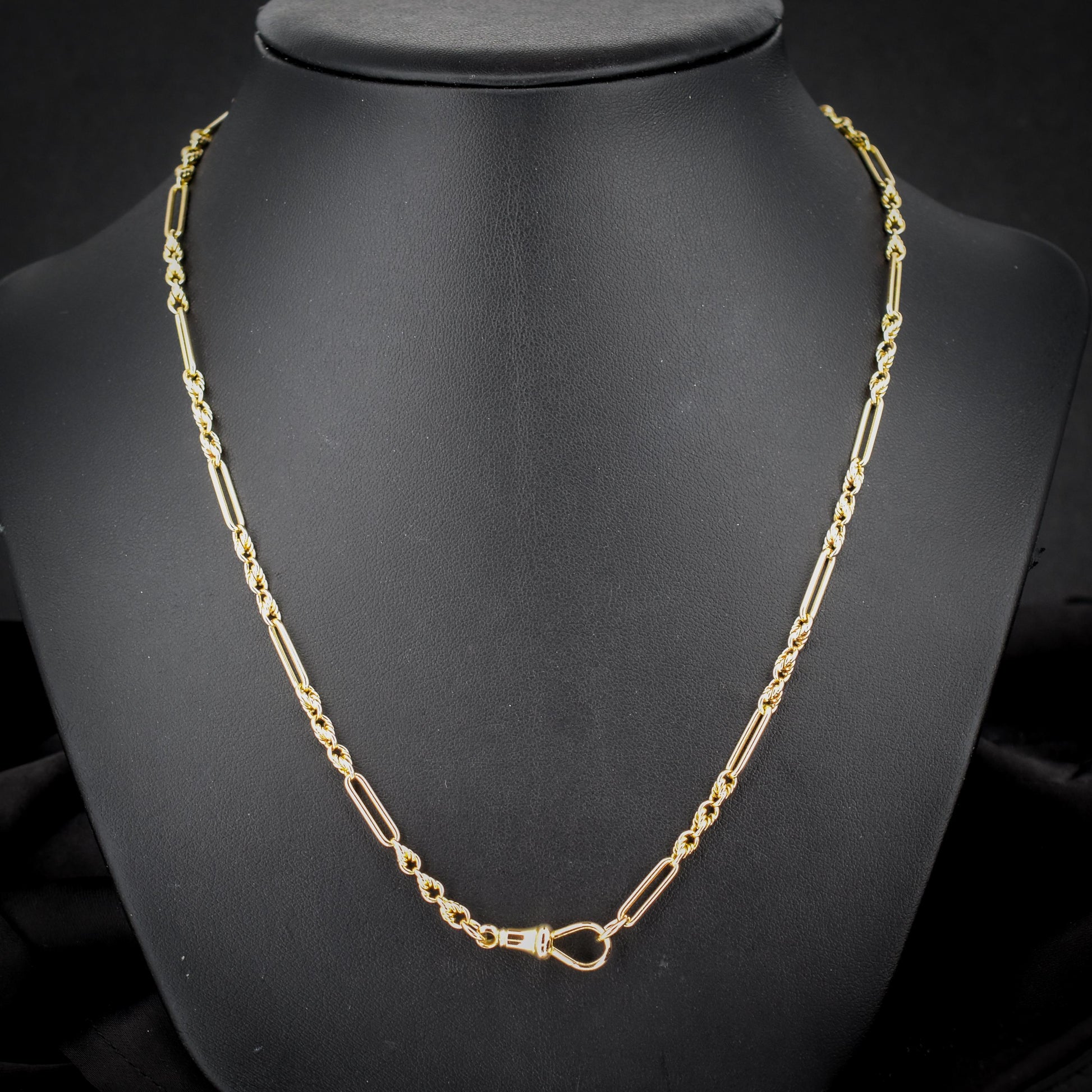 Antique 15ct Yellow Gold Trombone and Love Knot Chain Necklace with Dog Clip | 20.75"