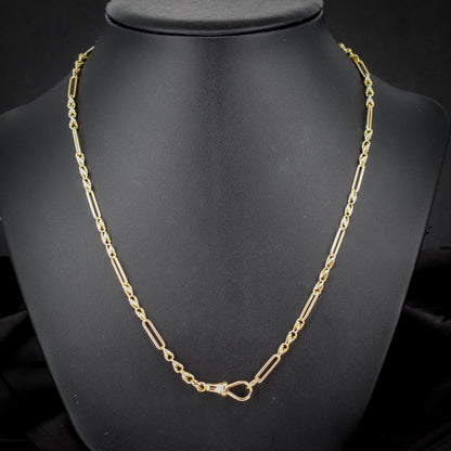 Antique 15ct Yellow Gold Trombone and Love Knot Chain Necklace with Dog Clip | 20.75"