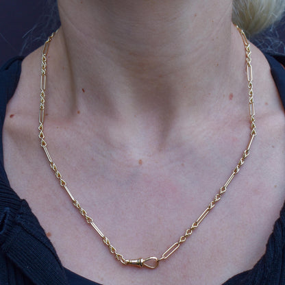 Antique 15ct Yellow Gold Trombone and Love Knot Chain Necklace with Dog Clip | 20.75"