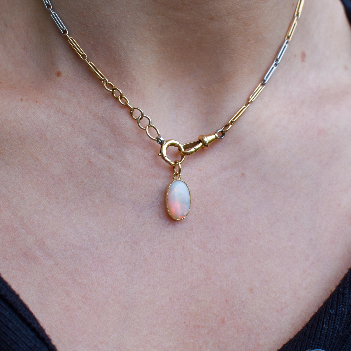 Antique 15ct Gold 1.55ct Natural Solid Opal Oval Charm Pendant