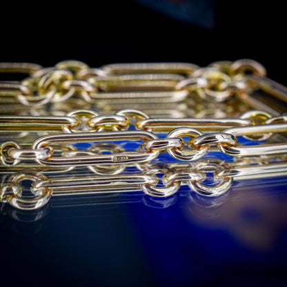 Art Deco 15ct Yellow Gold Trombone Link Albert Chain Necklace | 15.75"