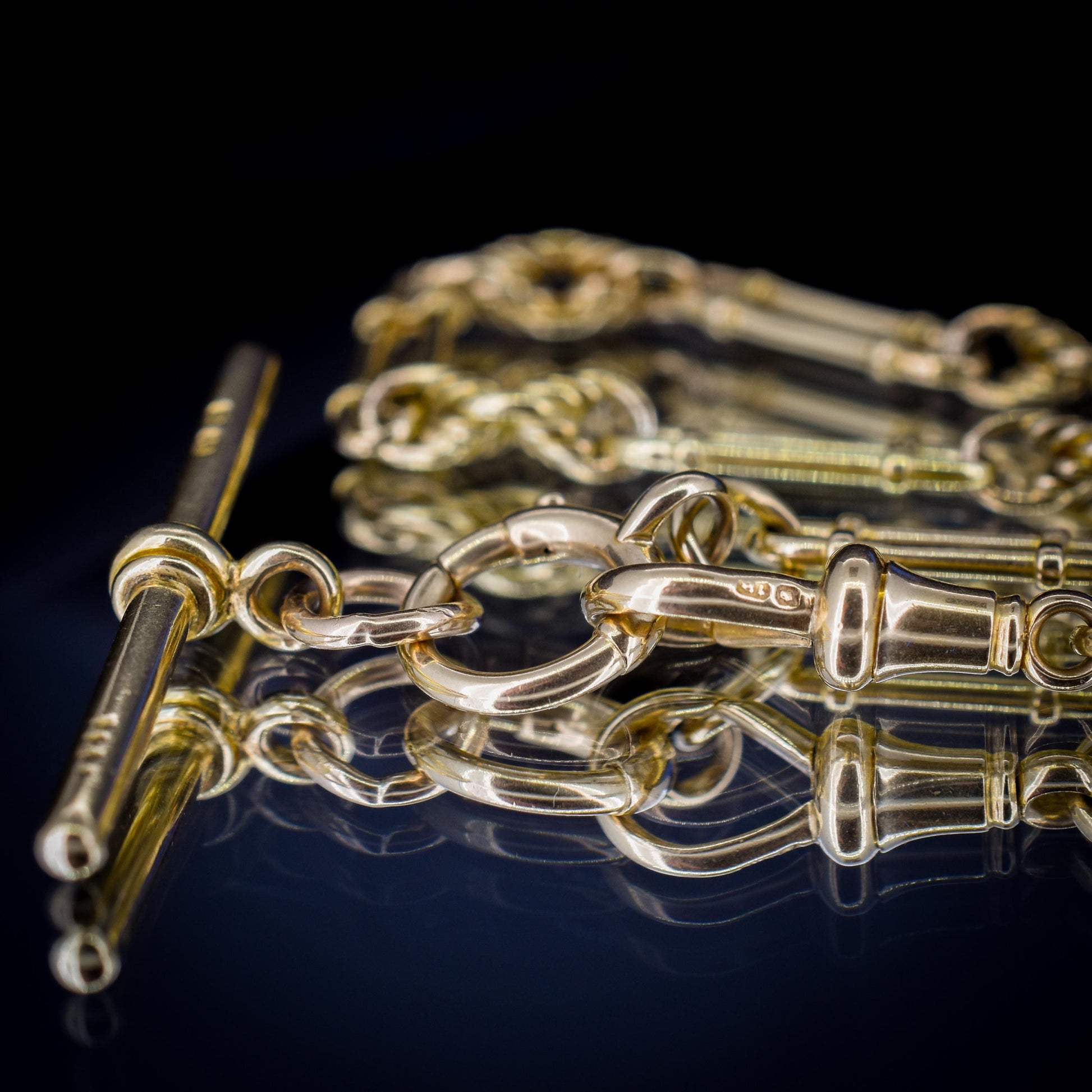 Antique Chester '1919' 18ct Yellow Gold Trombone and Love Knot Chain Necklace | 15"