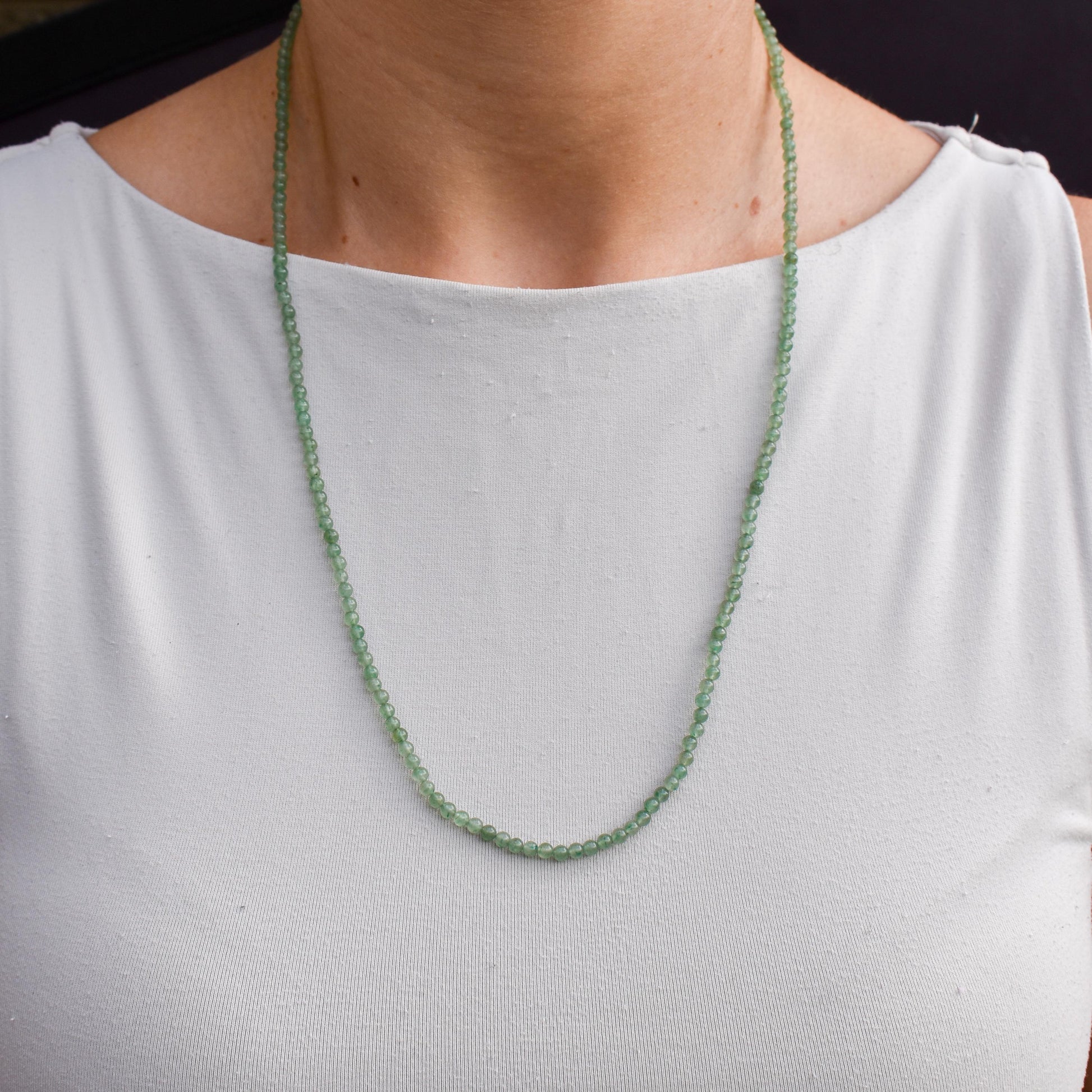 Art Deco Jade Round Beaded Necklace | 23.5"