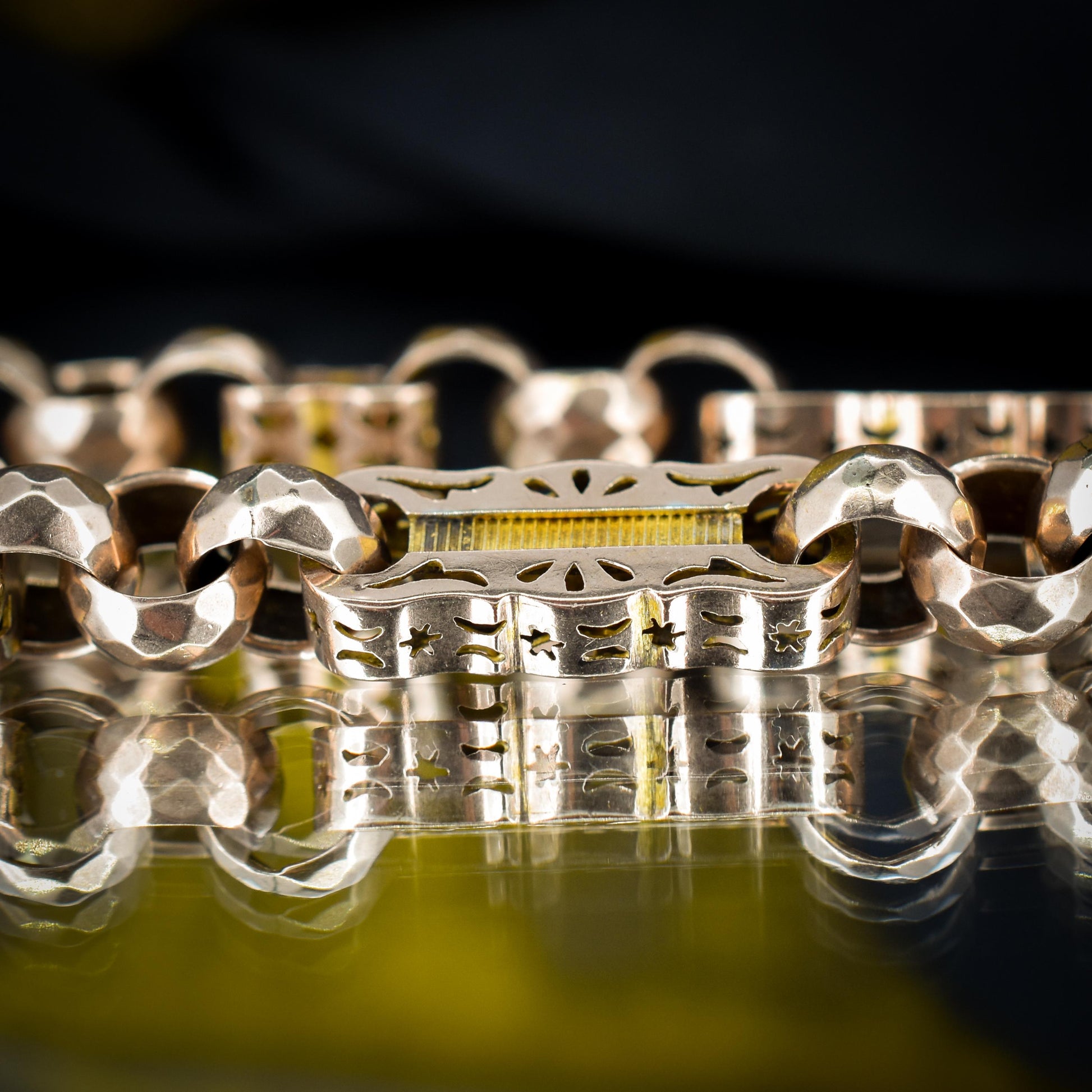 Antique Fancy Link Stars and Bars 9ct Gold Chain Bracelet | 8"