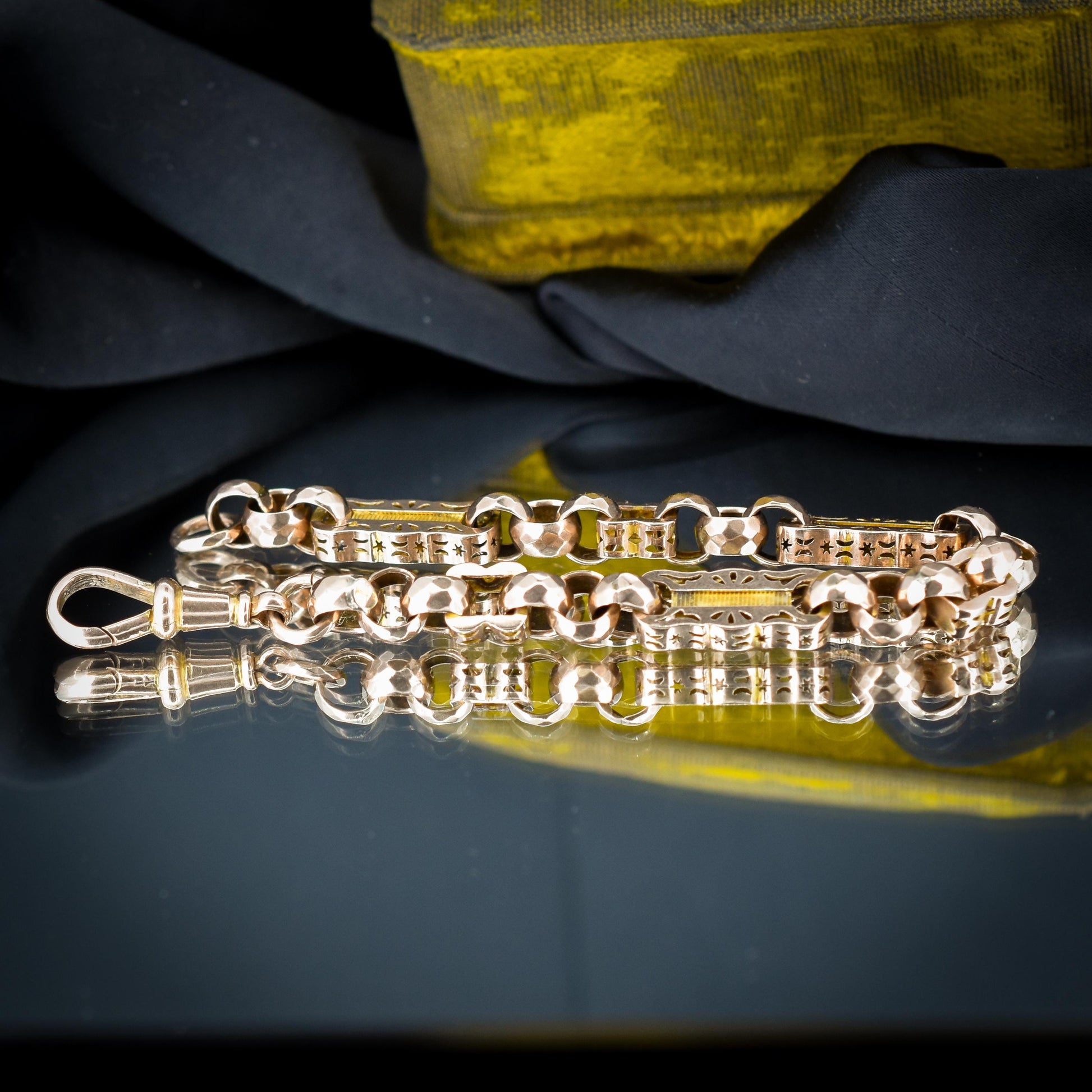 Antique Fancy Link Stars and Bars 9ct Gold Chain Bracelet | 8"