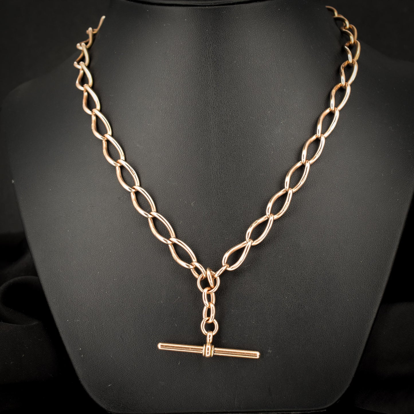 Antique 9ct Gold Oval Curb Link Albert Chain Necklace | 17"