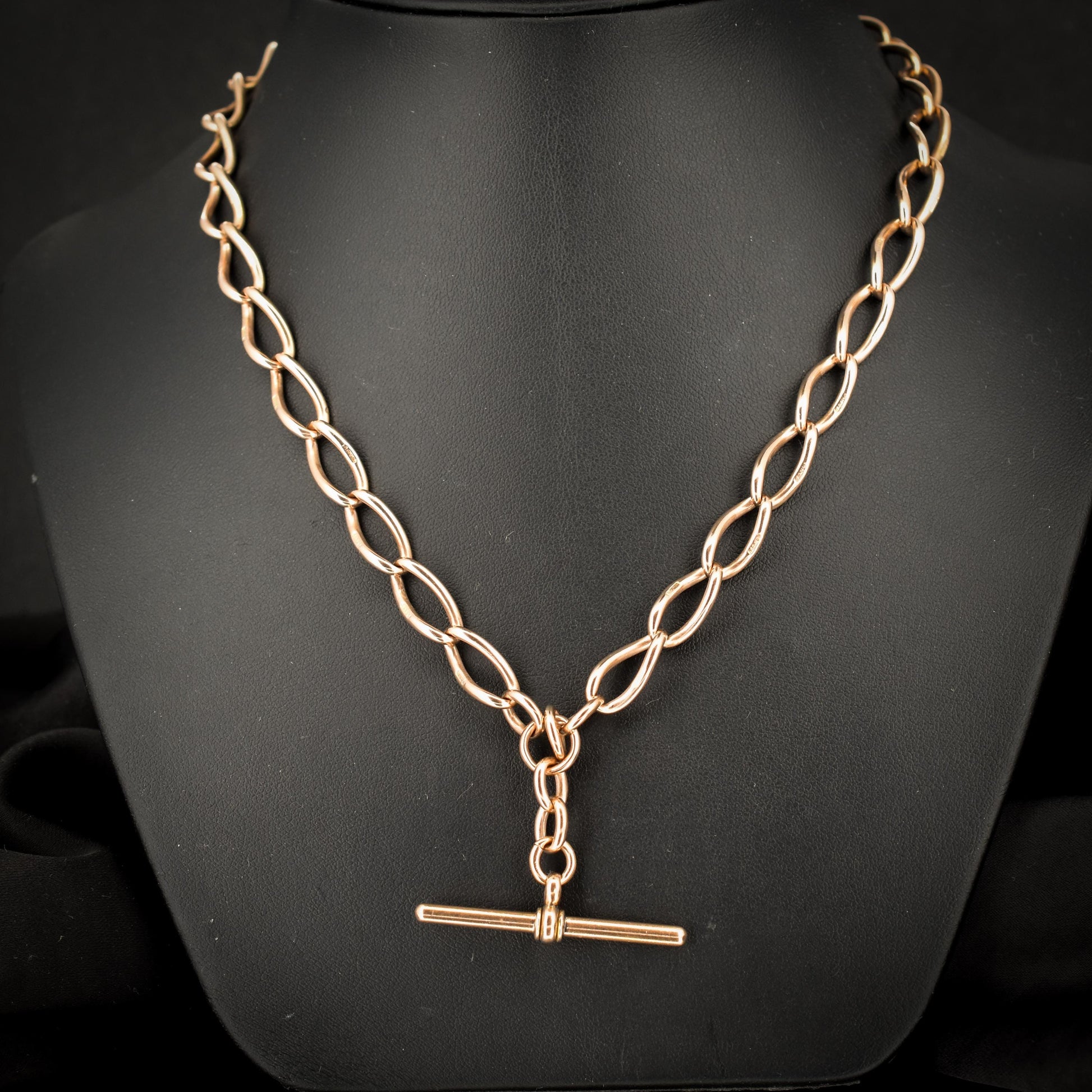 Antique 9ct Gold Oval Curb Link Albert Chain Necklace | 17"