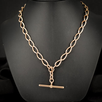 Antique 9ct Gold Oval Curb Link Albert Chain Necklace | 17"