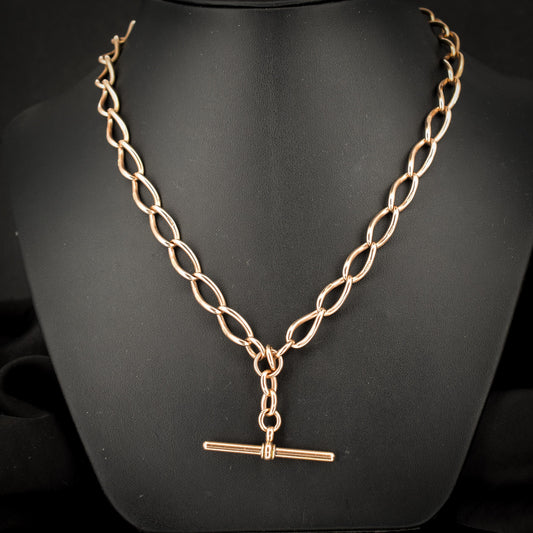 Antique 9ct Gold Oval Curb Link Albert Chain Necklace | 17"
