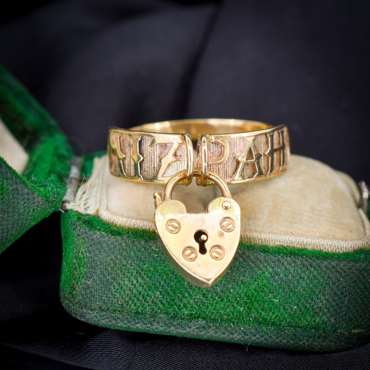 Vintage Heart Padlock Drop 'MIZPAH' 9ct Yellow Gold Band Ring