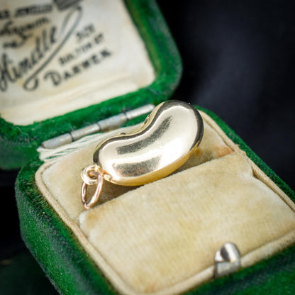 Vintage 9ct Yellow Gold Lucky Bean Charm Pendant | Birimingham 1970