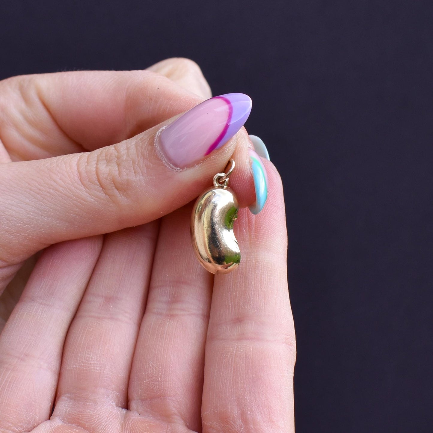 Vintage 9ct Yellow Gold Lucky Bean Charm Pendant | Birimingham 1970