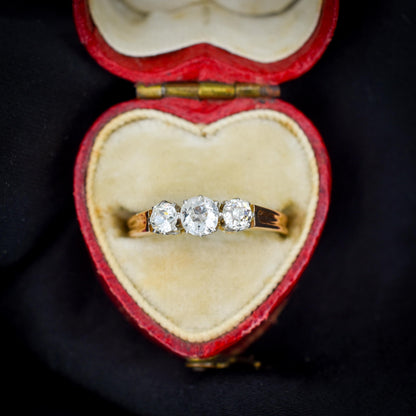Antique Old Cut Diamond Claw Set Three Stone Trilogy 18ct Gold Ring