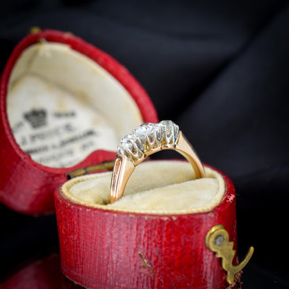 Antique Old Cut Diamond Claw Set Three Stone Trilogy 18ct Gold Ring