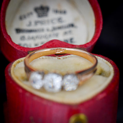Antique Old Cut Diamond Claw Set Three Stone Trilogy 18ct Gold Ring