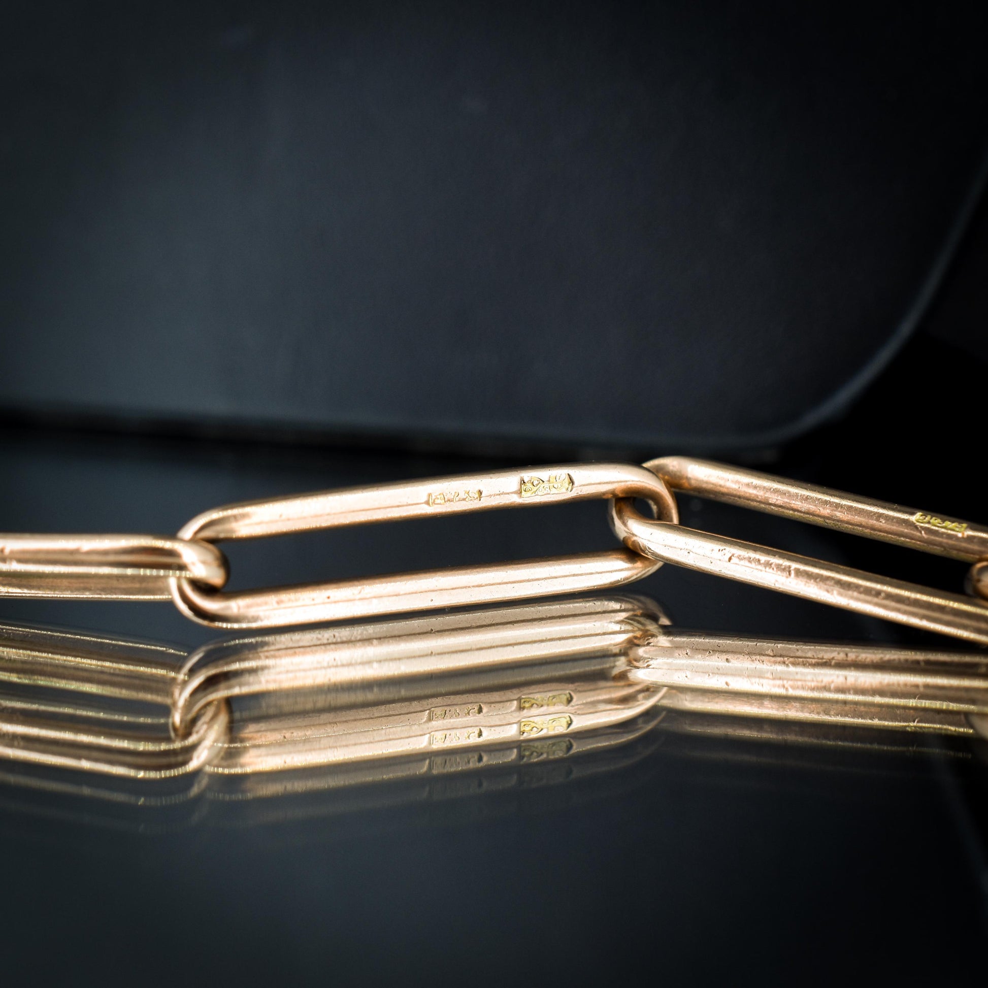 Antique 9ct Rose Gold Paperlink Trombone Link Albert Chain Necklace | 16.5"