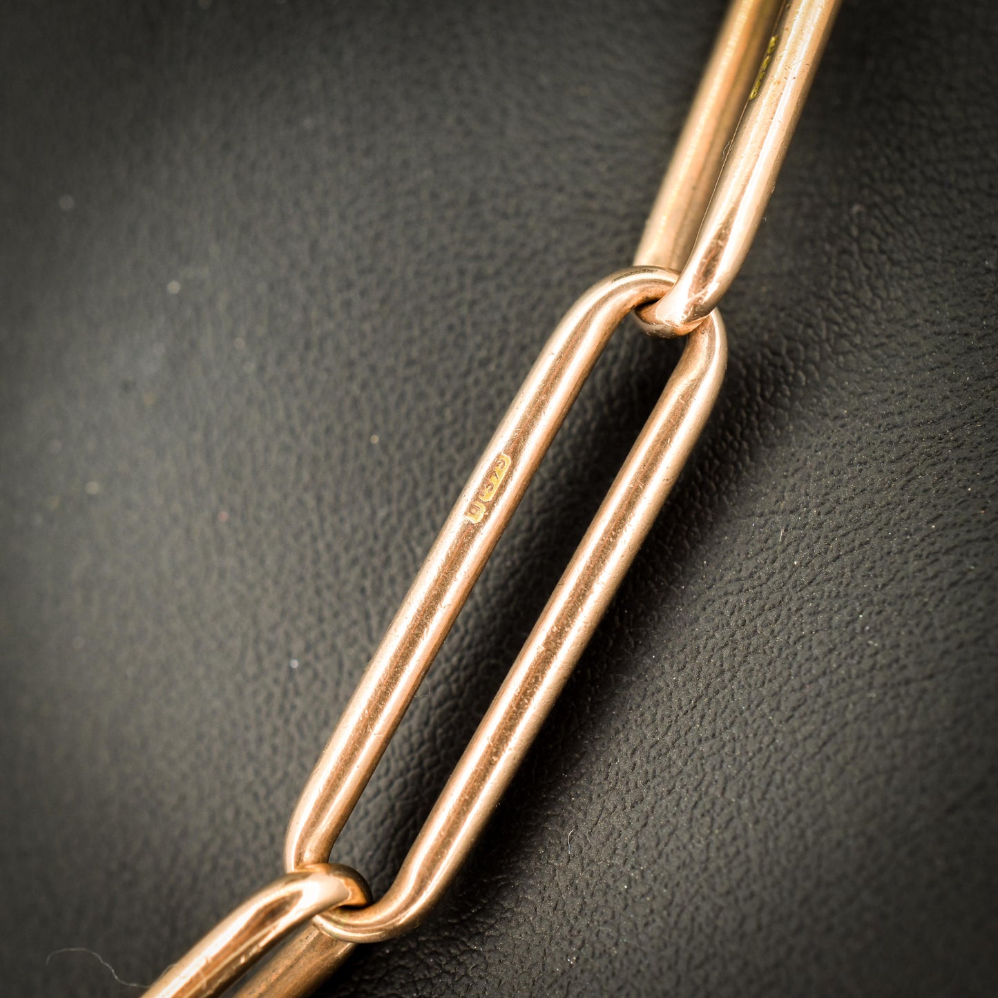 Antique 9ct Rose Gold Paperlink Trombone Link Albert Chain Necklace | 16.5"