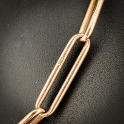 Antique 9ct Rose Gold Paperlink Trombone Link Albert Chain Necklace | 16.5"
