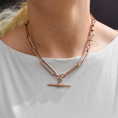Antique 9ct Rose Gold Paperlink Trombone Link Albert Chain Necklace | 16.5"