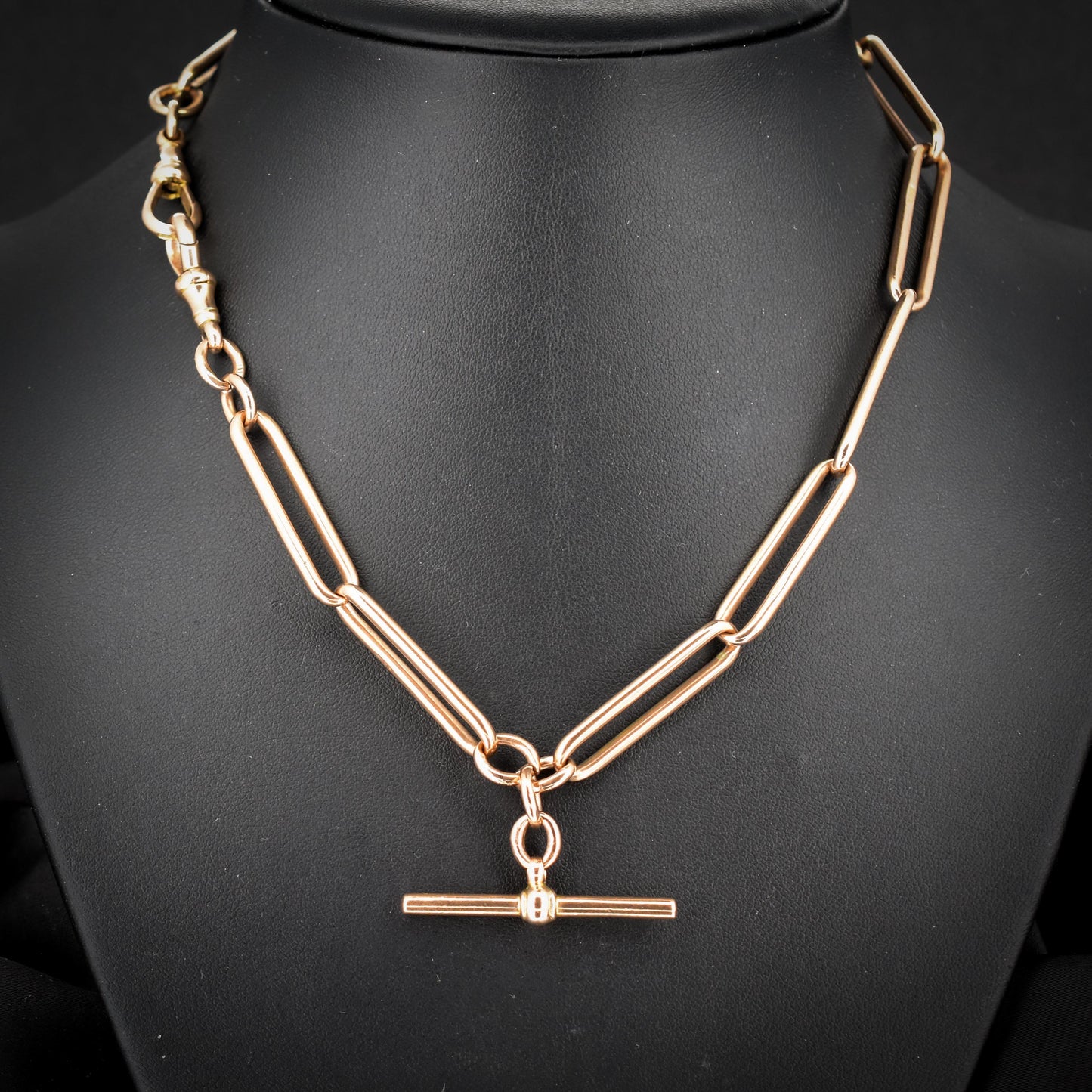 Antique 9ct Rose Gold Paperlink Trombone Link Albert Chain Necklace | 16.5"