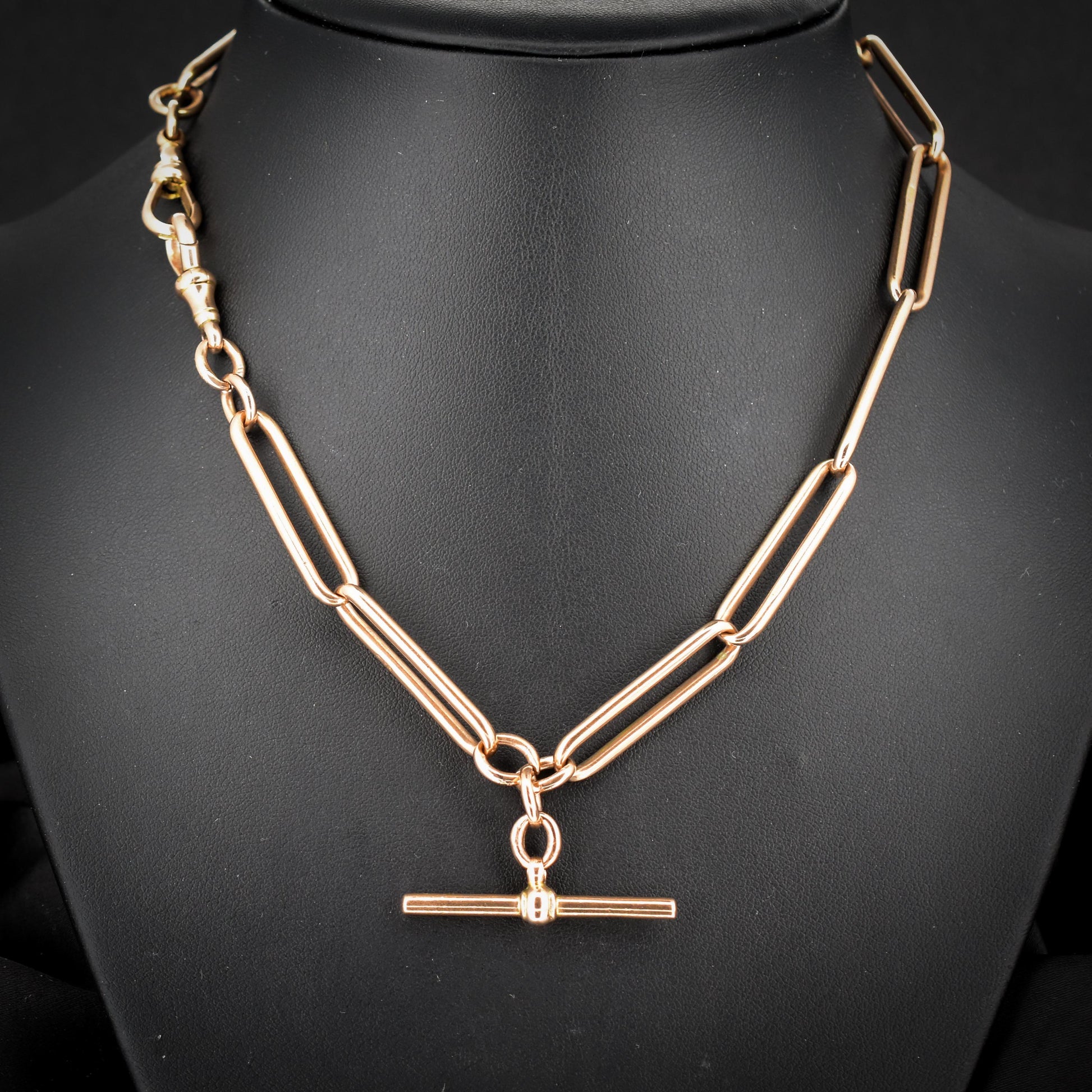 Antique 9ct Rose Gold Paperlink Trombone Link Albert Chain Necklace | 16.5"