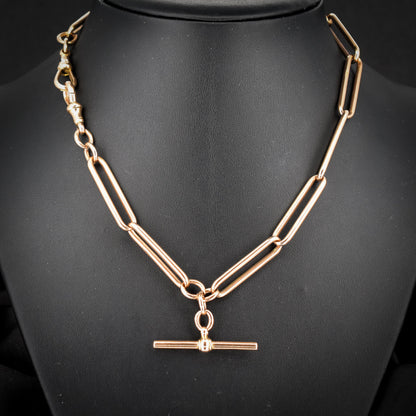 Antique 9ct Rose Gold Paperlink Trombone Link Albert Chain Necklace | 16.5"