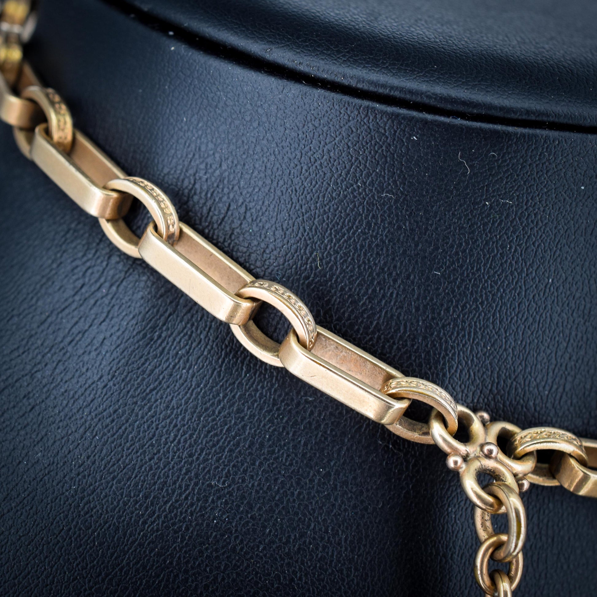 Antique Rolled Gold Fancy Watch Chain with Locket Fob and T-Bar | 12.5"
