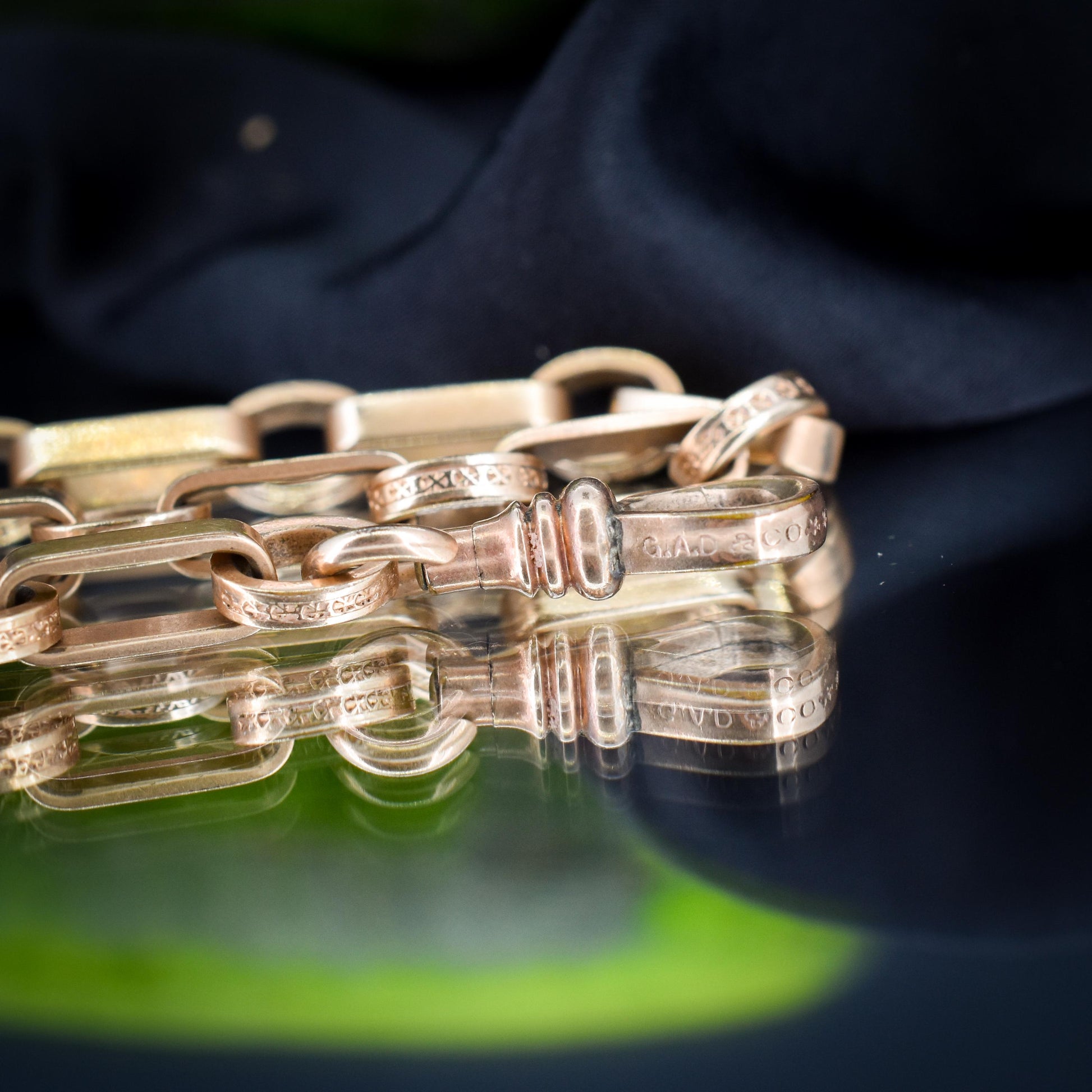 Antique Rolled Gold Fancy Watch Chain with Locket Fob and T-Bar | 12.5"
