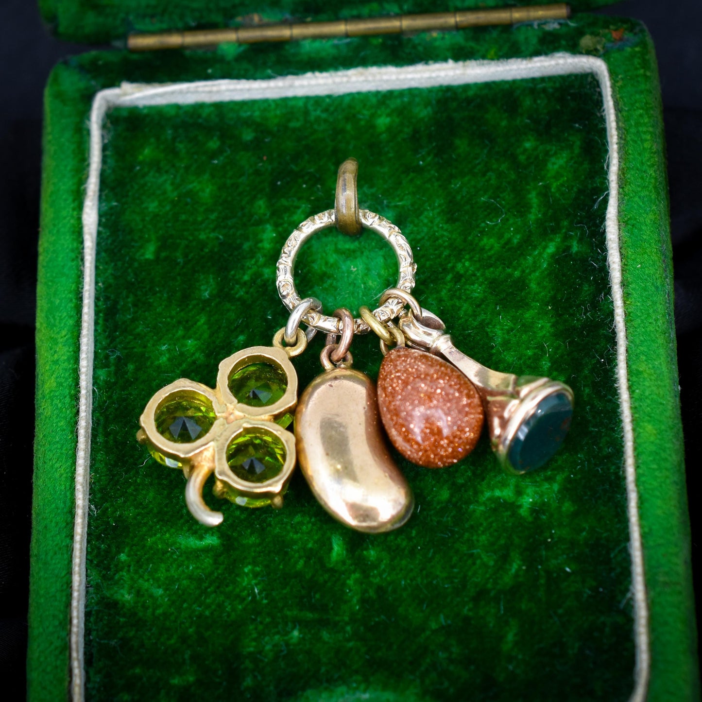 Antique Gold Lucky Charms on Engraved Split Ring
