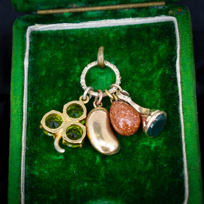 Antique Gold Lucky Charms on Engraved Split Ring