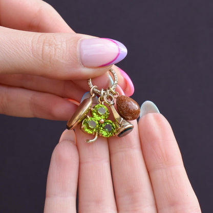 Antique Gold Lucky Charms on Engraved Split Ring